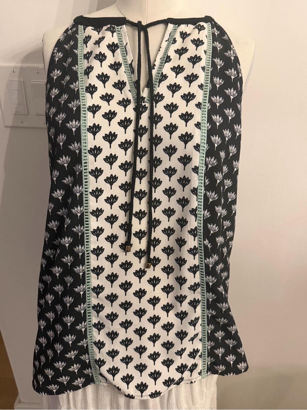 THML Black Top with White Floral Motif